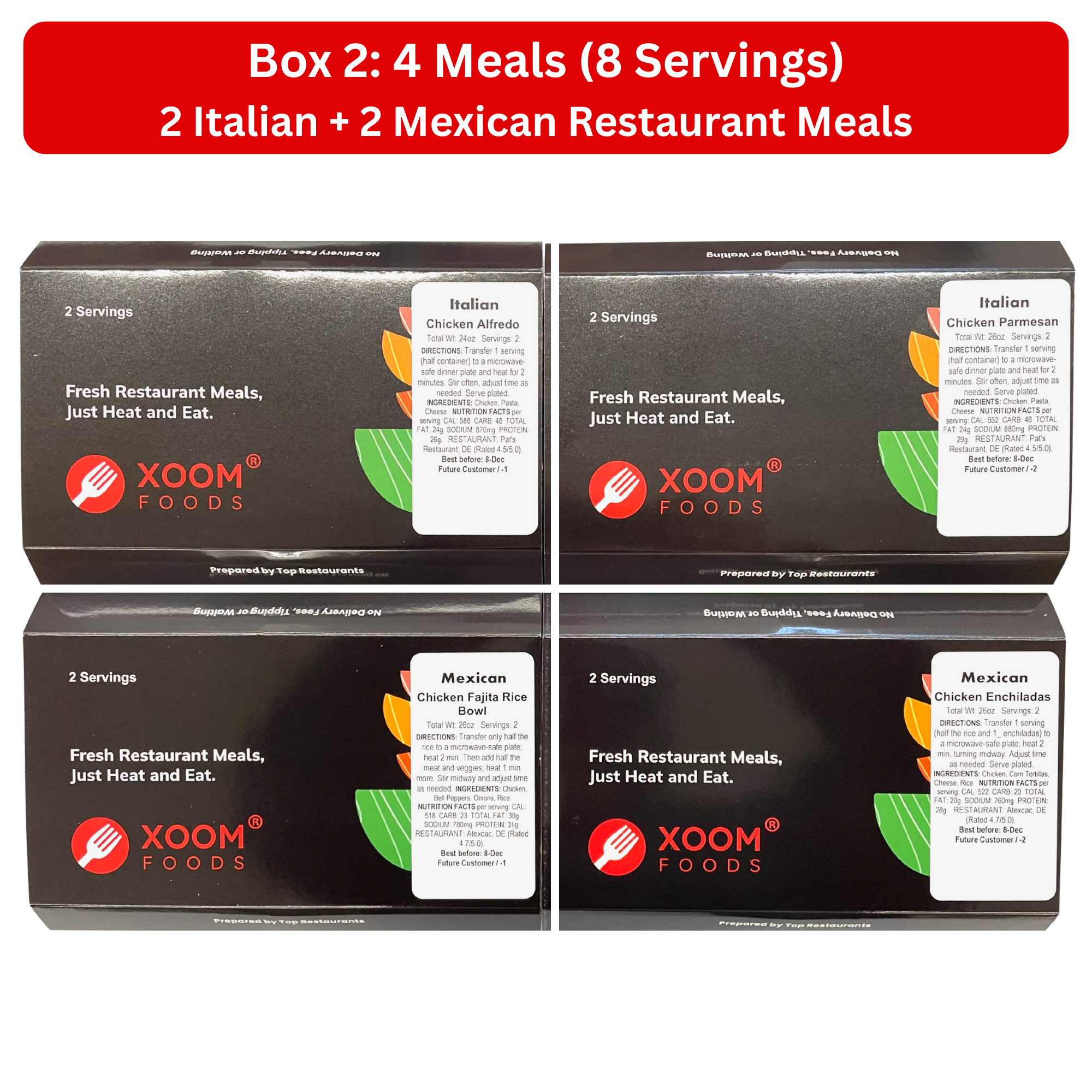 4 Italian + Mexican Restaurant Meals (Box 4M2)