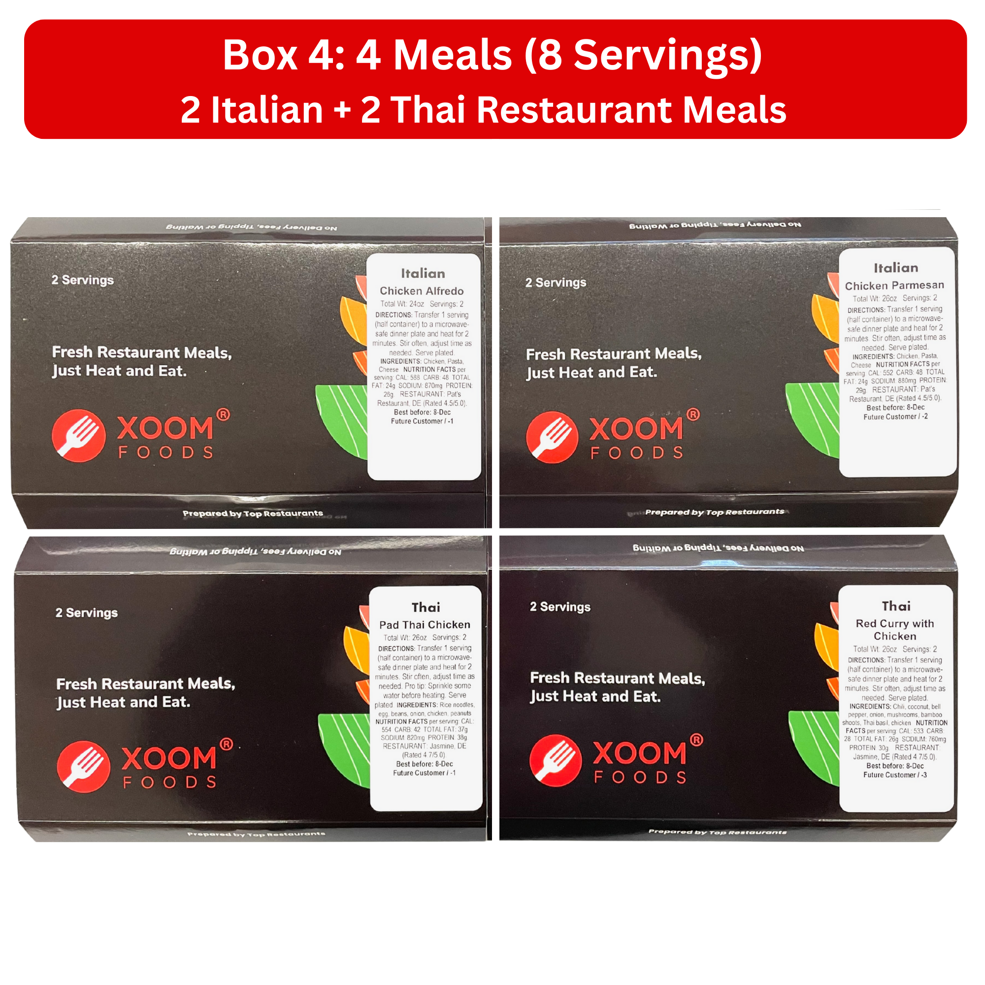 4 Italian + Thai Restaurant Meals (Box 4M4)