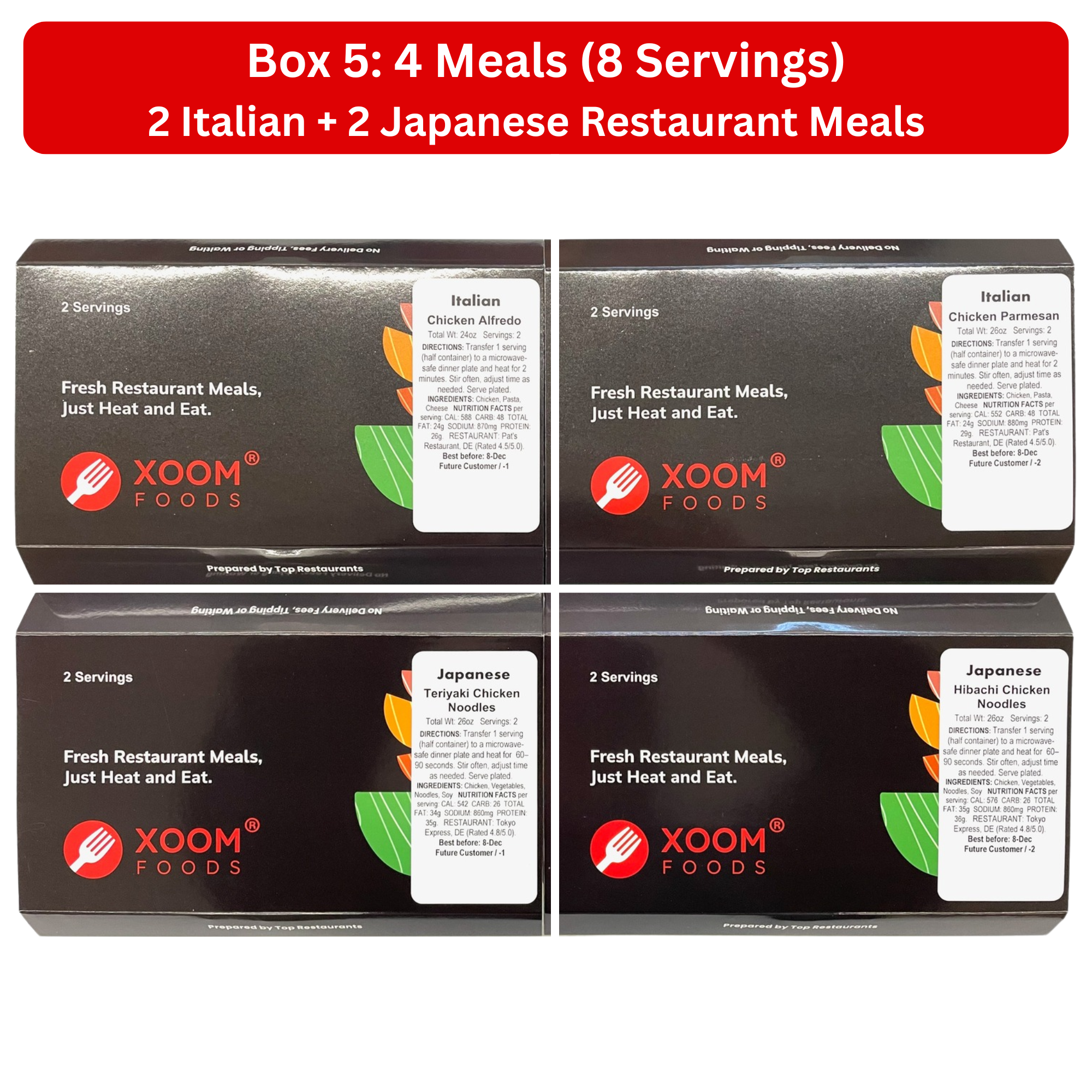 4 Italian + Japanese Restaurant Meals (Box 4M5)