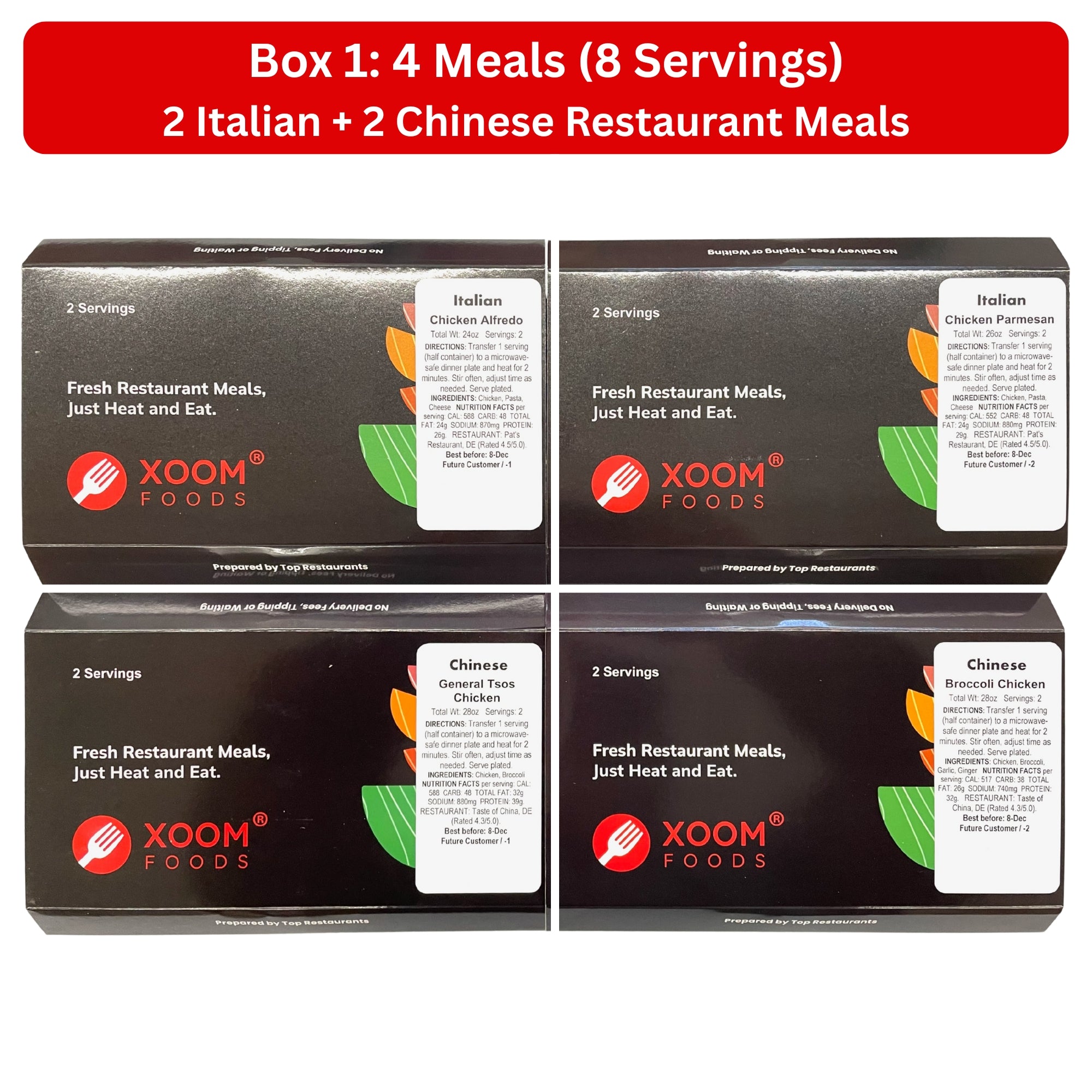 4 Italian + Chinese Restaurant Meals (Box 4M1)